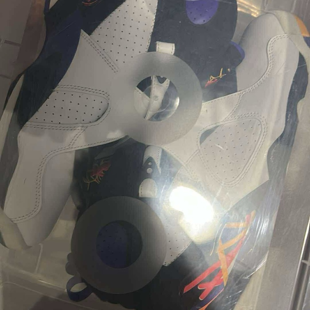 White and Blue Sneakers with Colorful Accents